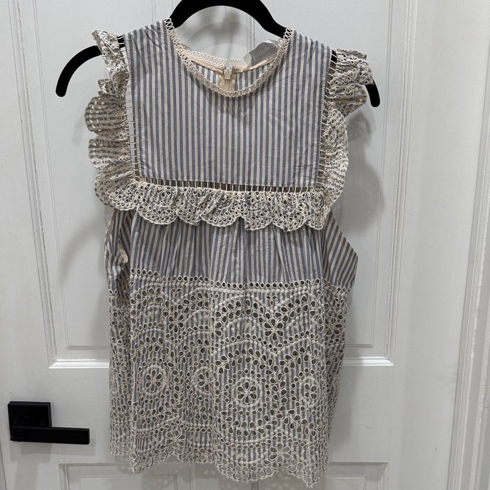 Zimmermann Blue and Cream Striped eyelet Top